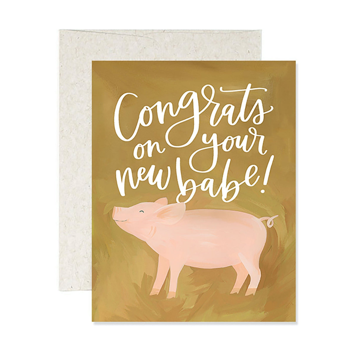 1canoe2 baby greeting card with a hand-illustrated pink piglet, Patina Vancouver
