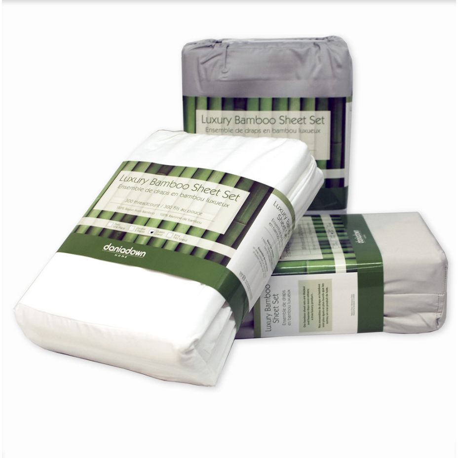 Daniadown bamboo sheet set in Snow white, queen size, Patina Vancouver