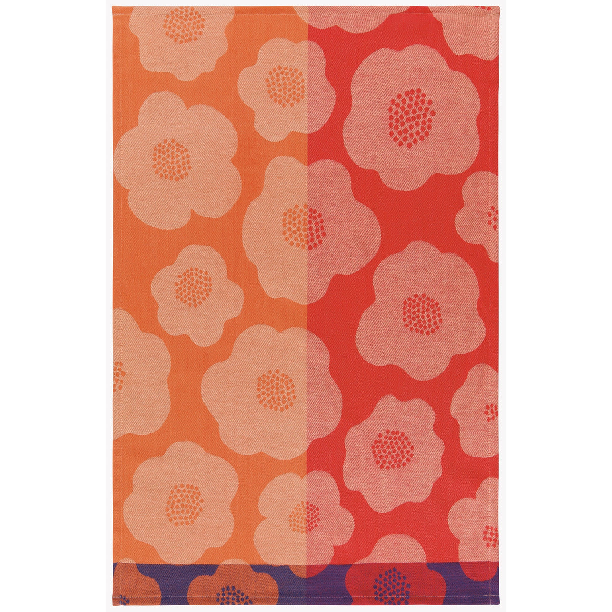 Danica Poppy jacquard tea towel with bold red poppies in woven cotton, Patina Vancouver