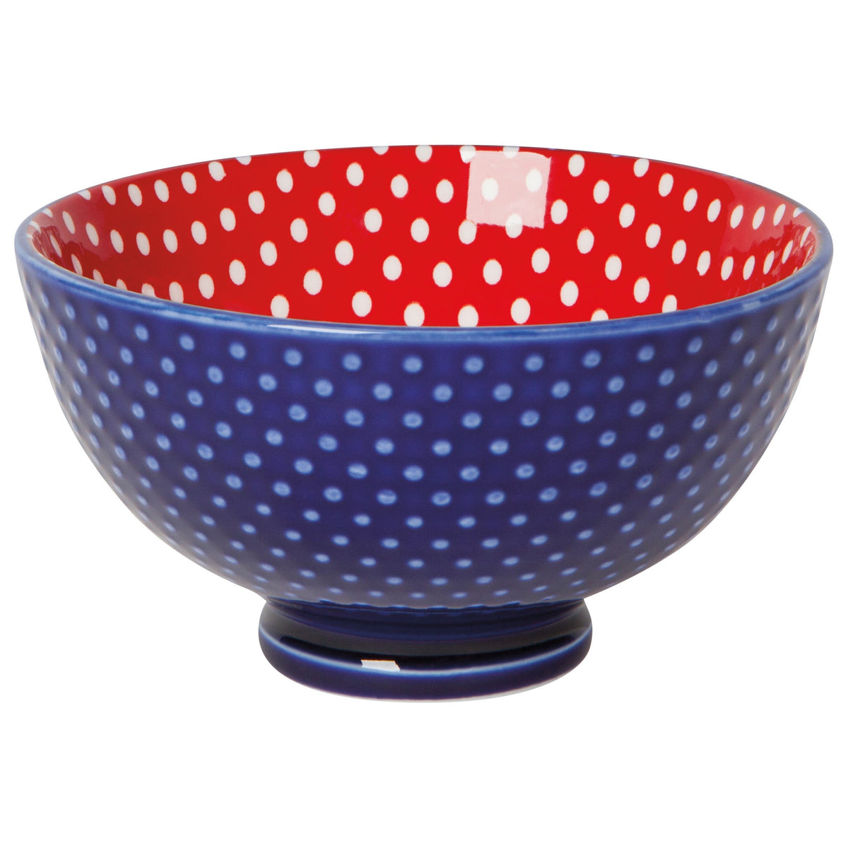 Danica small porcelain bowl with a stamped red and blue poppy pattern, Patina Vancouver