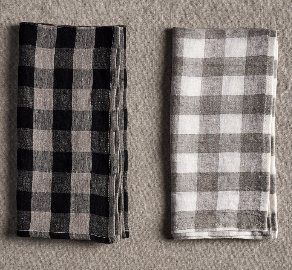 Linen Way Tuile Tea Towel 19x28" (black/taupe)