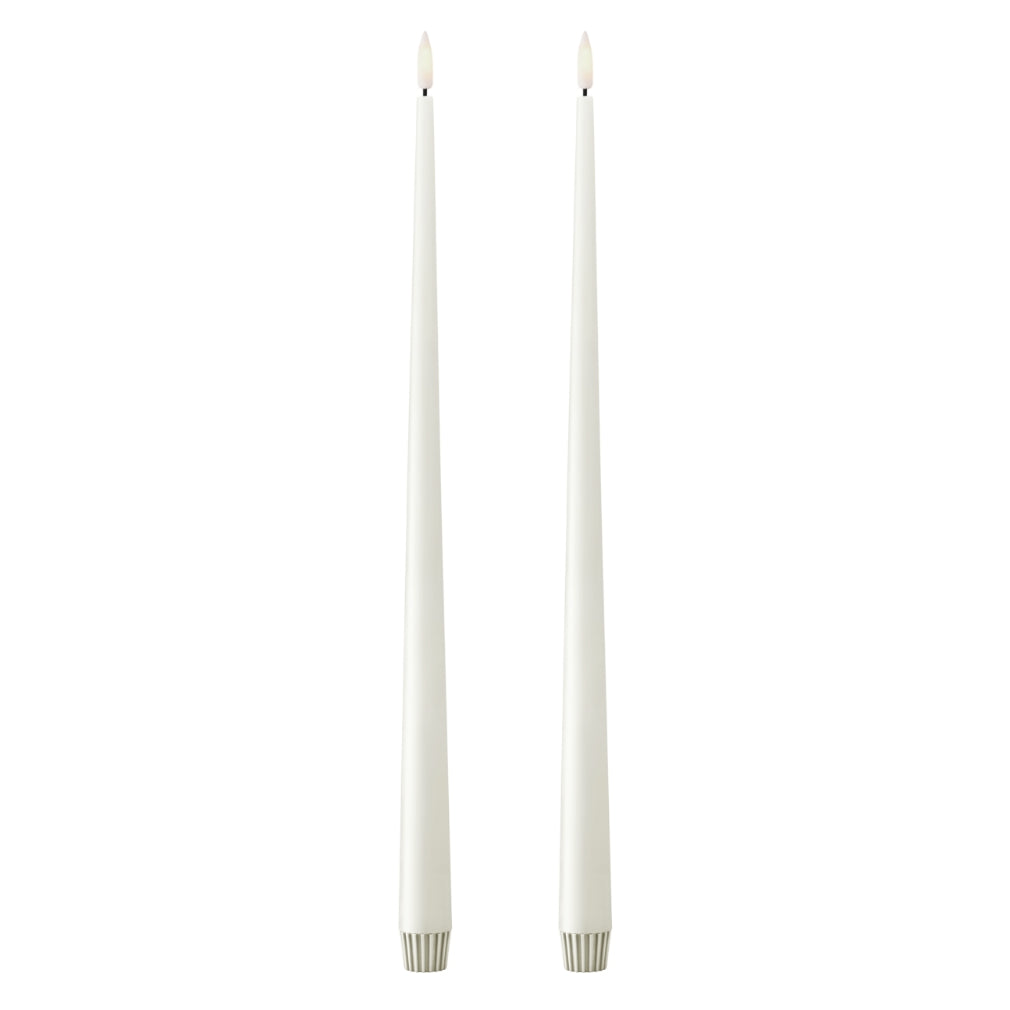 Pair of white Ester & Erik real-wax LED taper candles, 40 cm, Patina Vancouver