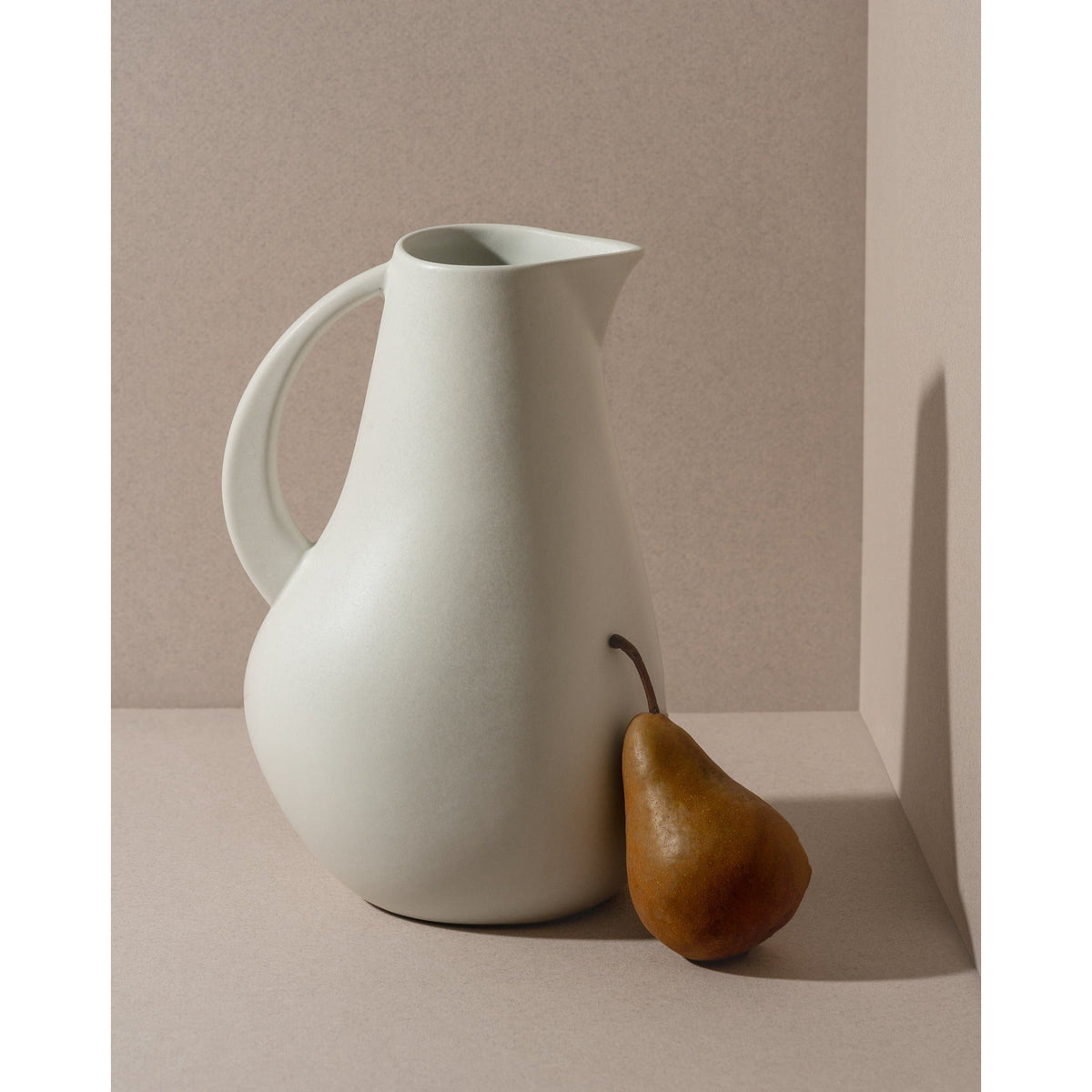 Gharyan Kuduo stoneware pitcher in matte white, 64 oz, Patina Vancouver