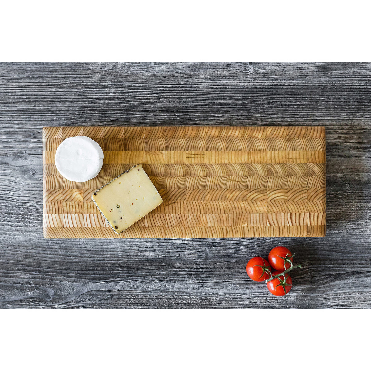 Larchwood double cheese board in end-grain larch wood, Patina Vancouver