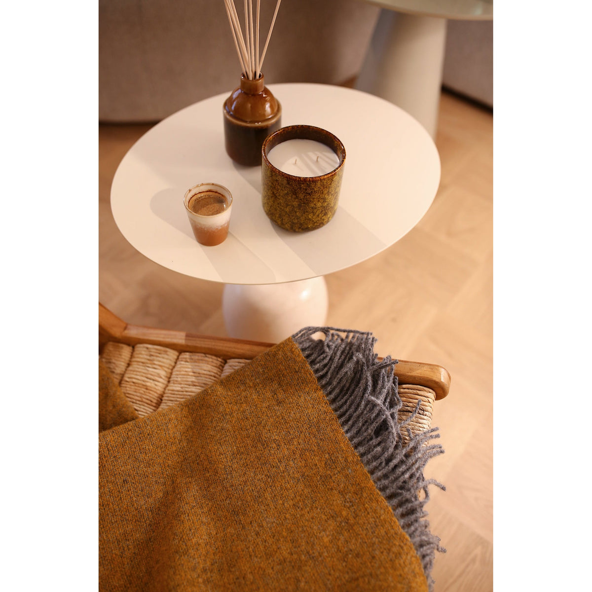 Linen Way Trafalgar reversible throw in grey and mustard, Patina Vancouver