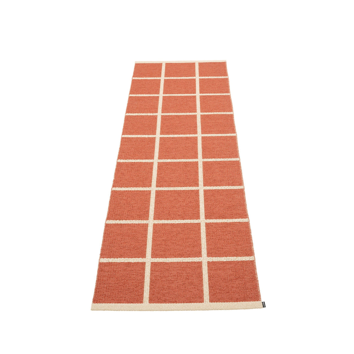 Pappelina Criss rug in Brick/Cream check with cream edge, 70 x 150 cm, Patina Vancouver