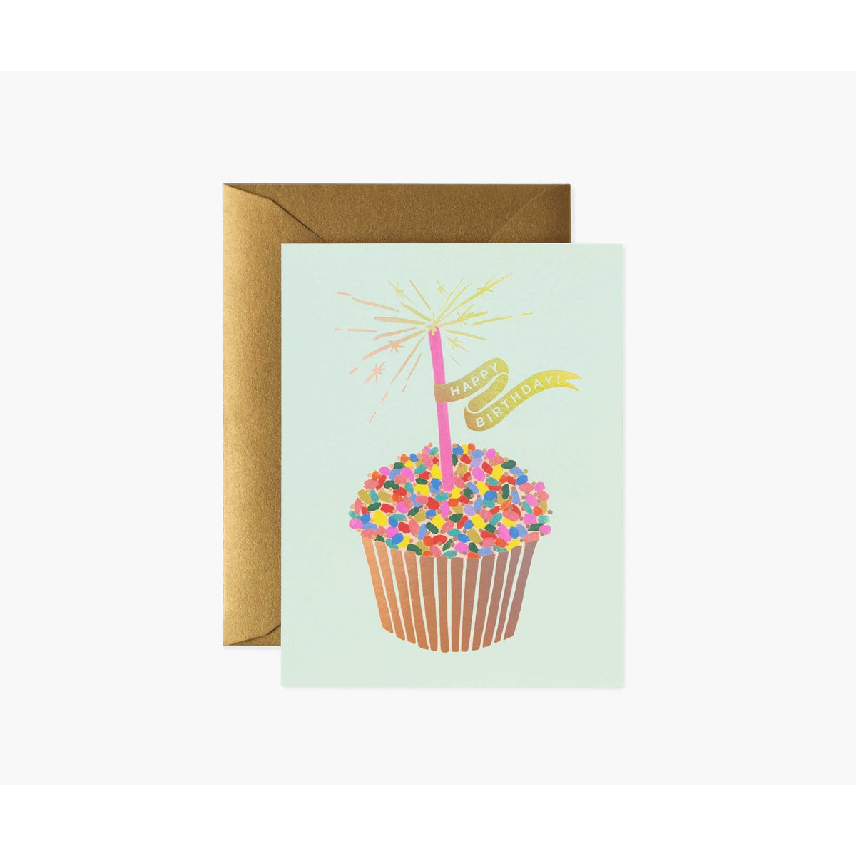 Rifle Paper Co. Happy Birthday card with a hand-painted cupcake and candle, Patina Vancouver