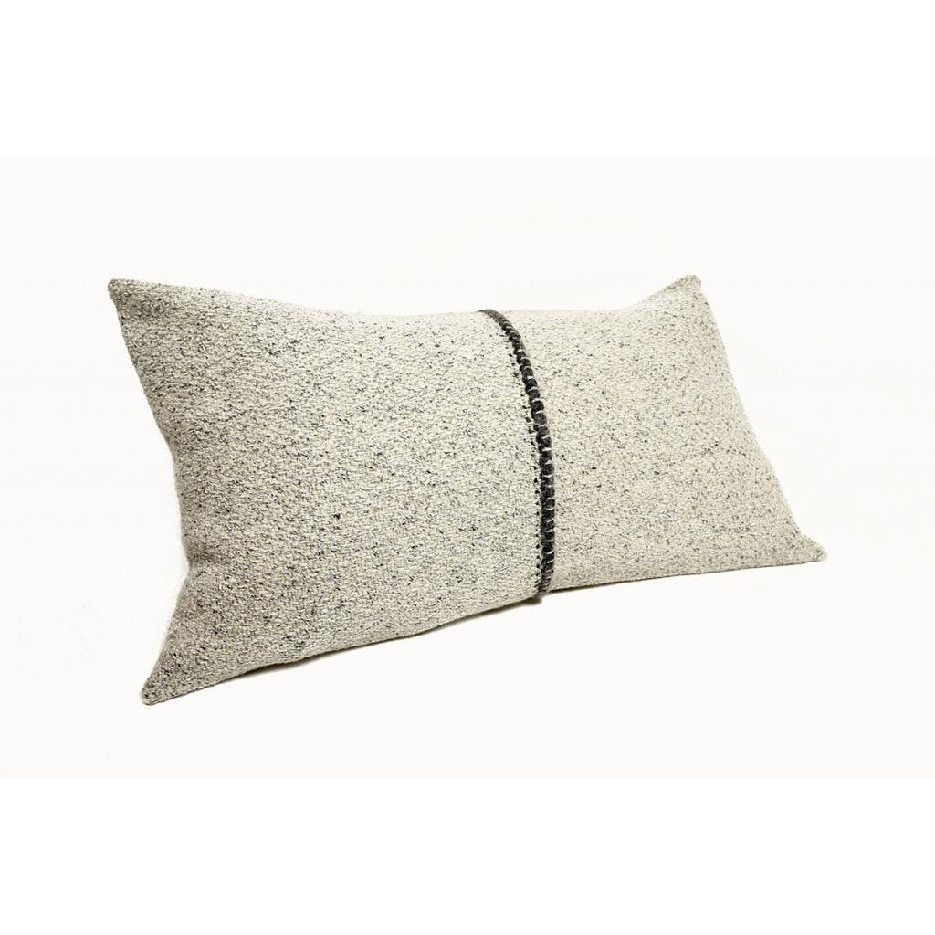 Teixidors Hydra handwoven merino and silk cushion in grey, mustard and off-white, Patina Vancouver