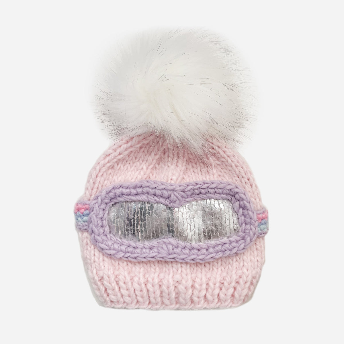 The Blueberry Hill ski goggles beanie in pink knit, Patina Vancouver