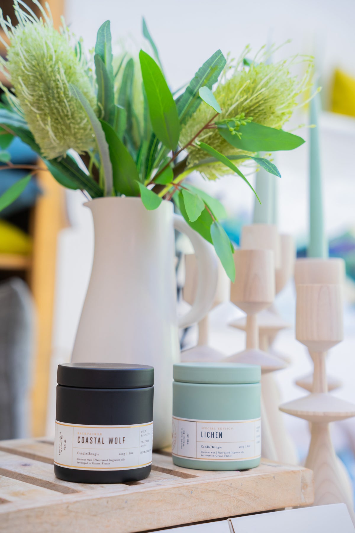 Candles on display at Patina Home Interiors, Whistler