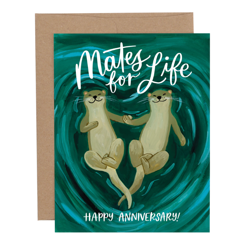 1Canoe2 Otters Anniversary greeting card with hand-illustrated otters holding hands, Patina Vancouver