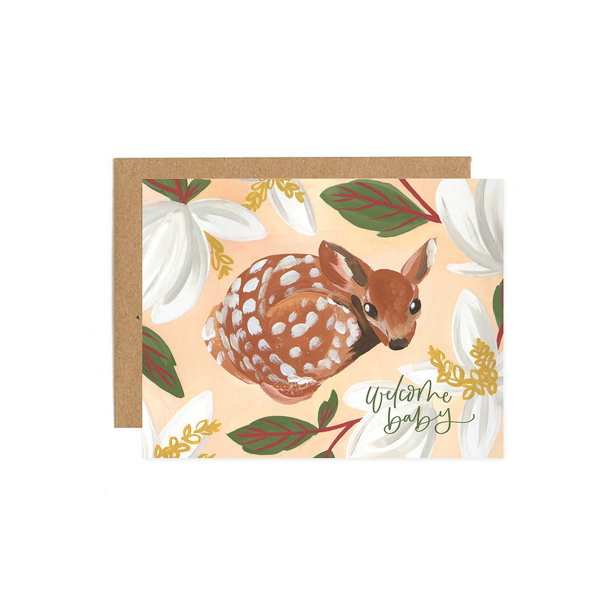 1Canoe2 Welcome Baby greeting card with illustrated fawn, Patina Vancouver