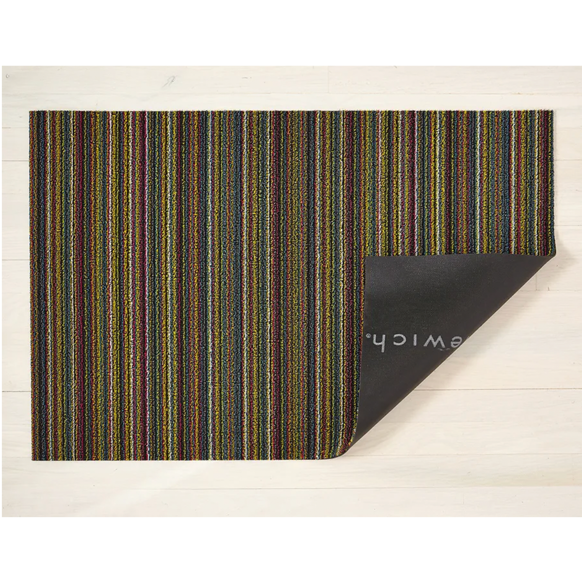 Chilewich Skinny Stripe Shag runner in Citron yellow-green, alternate view, Patina Vancouver
