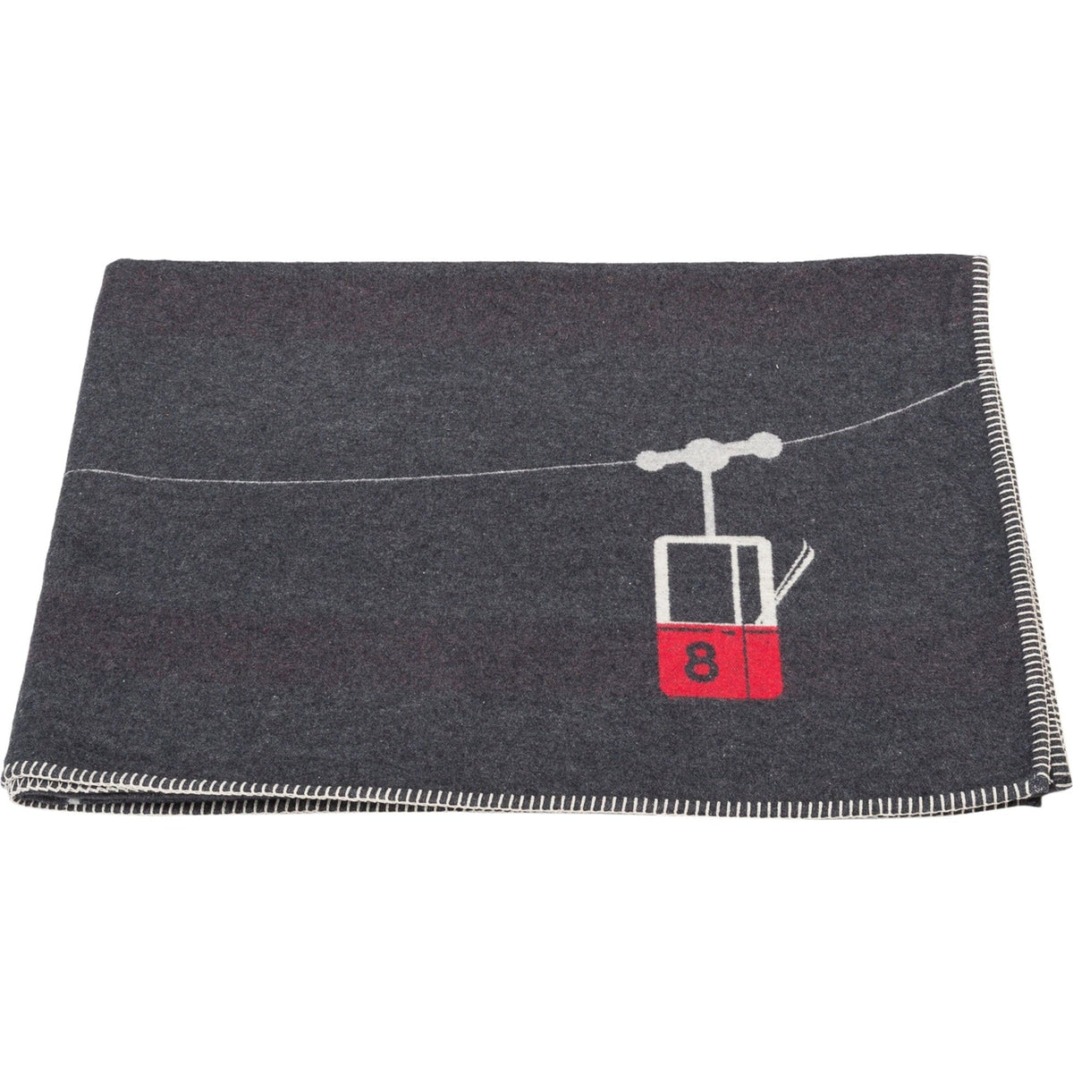 David Fussenegger SYLT charcoal recycled cotton throw with cable car print, 140 x 200 cm, Patina Vancouver