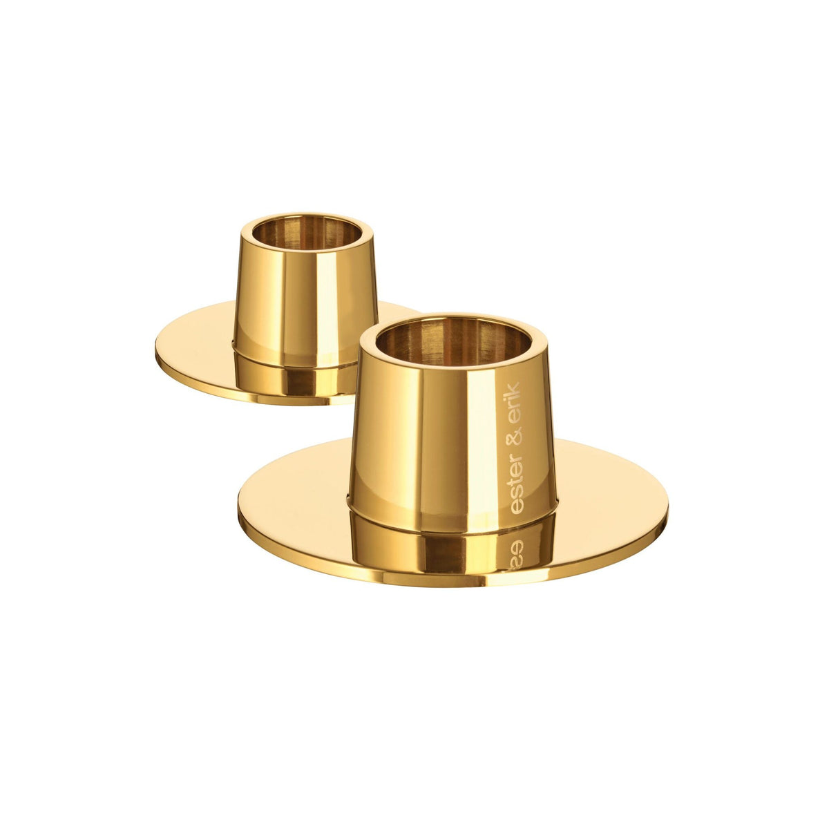 Ester & Erik gold metal taper candle holders, set of 2, Patina Vancouver