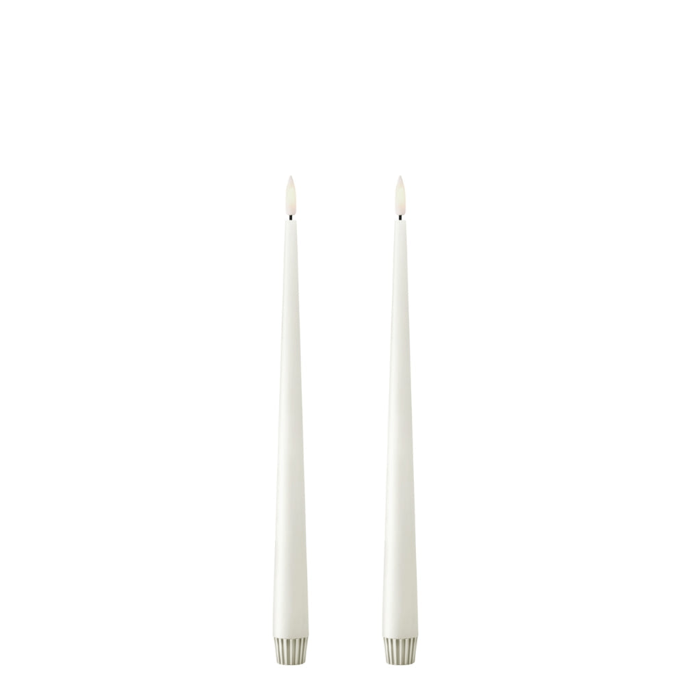 Pair of white Ester & Erik real-wax LED taper candles, 30 cm, Patina Vancouver