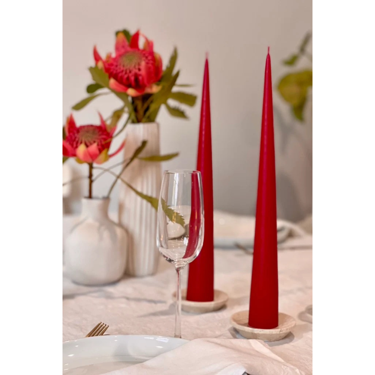 Ester & Erik medium Danish cone candle in Winter Berry red (No. 36), Patina Vancouver