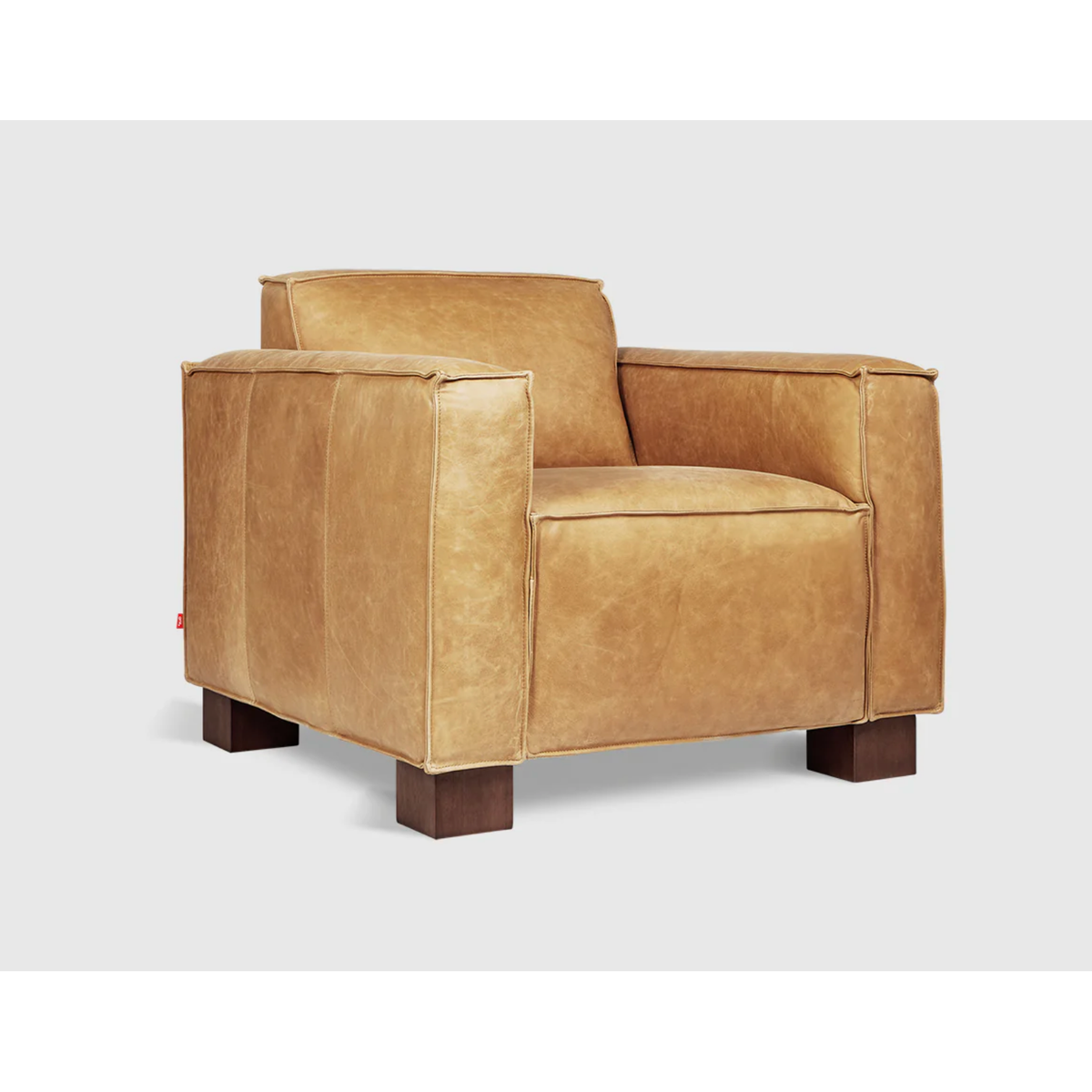 Gus Modern Cabot leather chair in Canyon Whiskey, angled view, Patina Vancouver