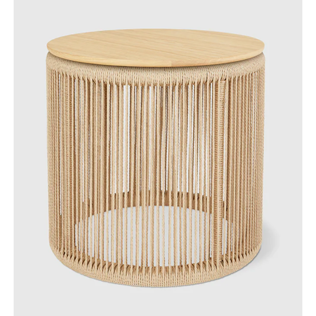 Gus* Modern Palma end table in white oak with a sculptural base, Patina Vancouver