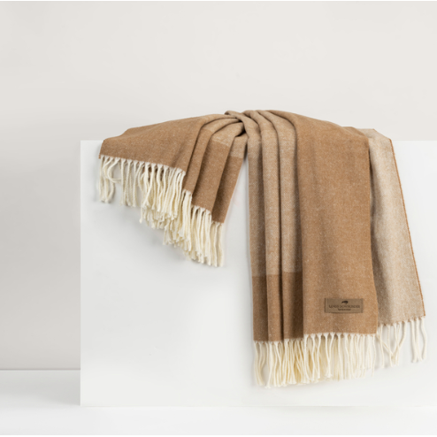 Lands Downunder border herringbone throw in caramel, Patina Vancouver