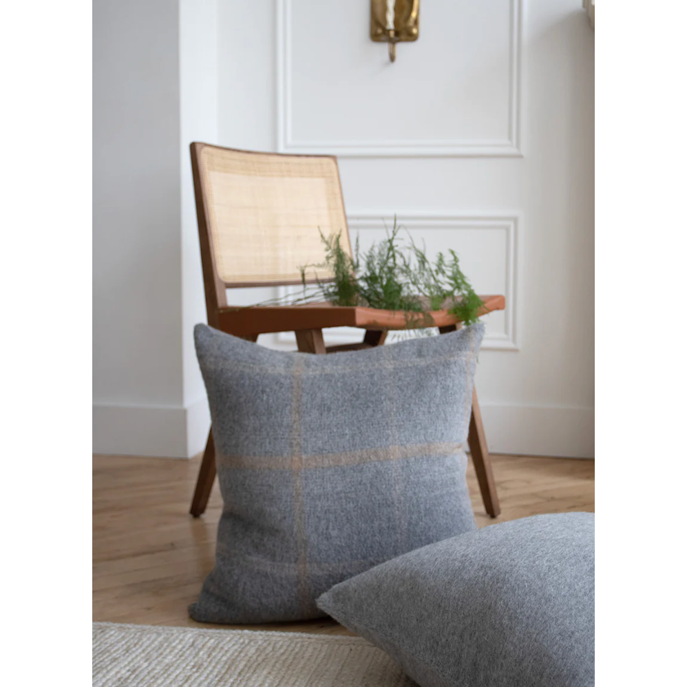 Linen Way Awenda plaid pillow cover in charcoal and tan, Patina Vancouver
