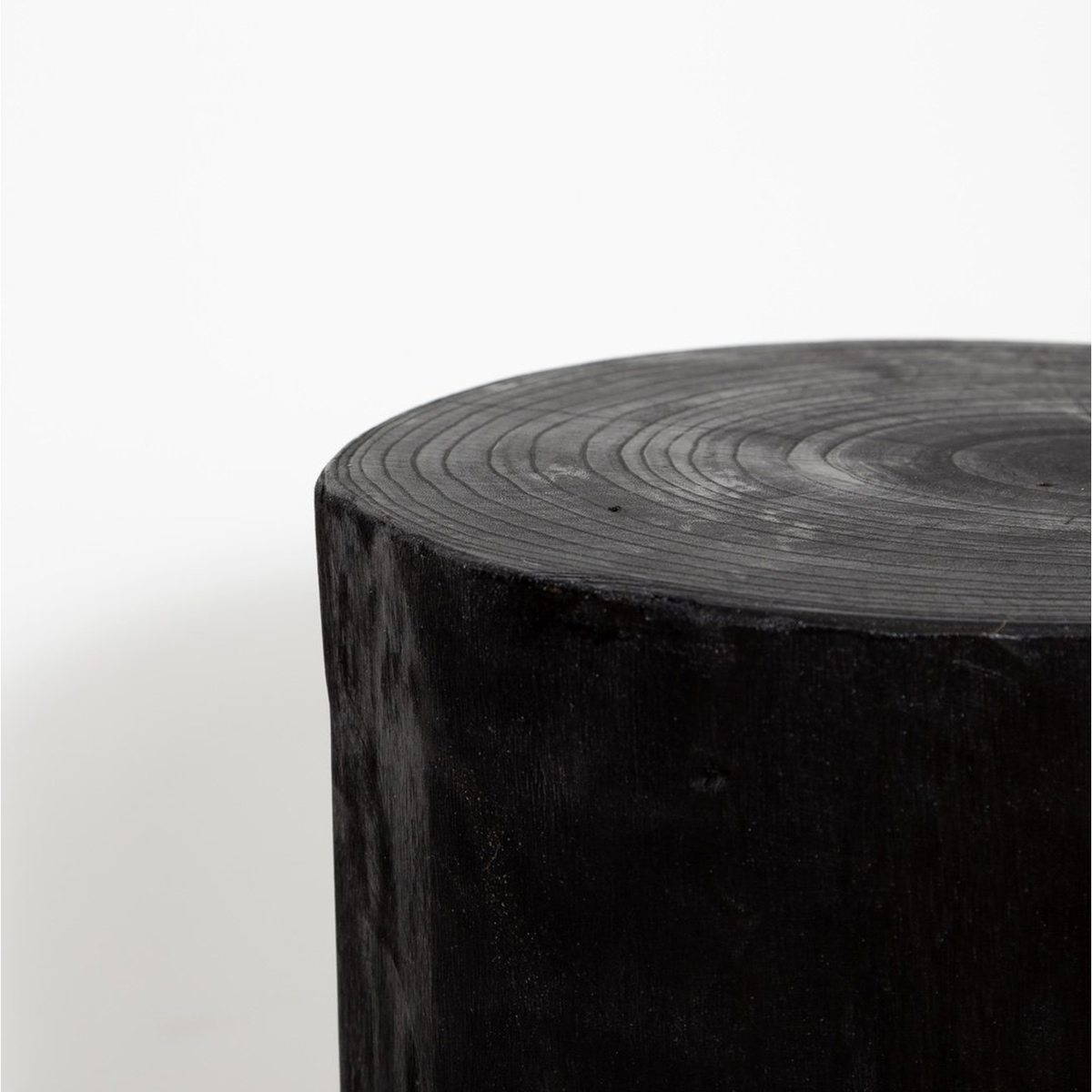 Black Style in Form Nova wood stump table, alternate view, Patina Vancouver