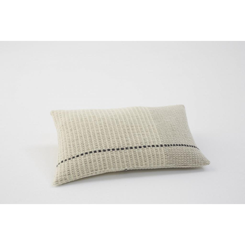 Teixidors Temps lumbar cushion in white and grey, 12 x 20 inch, Patina Vancouver