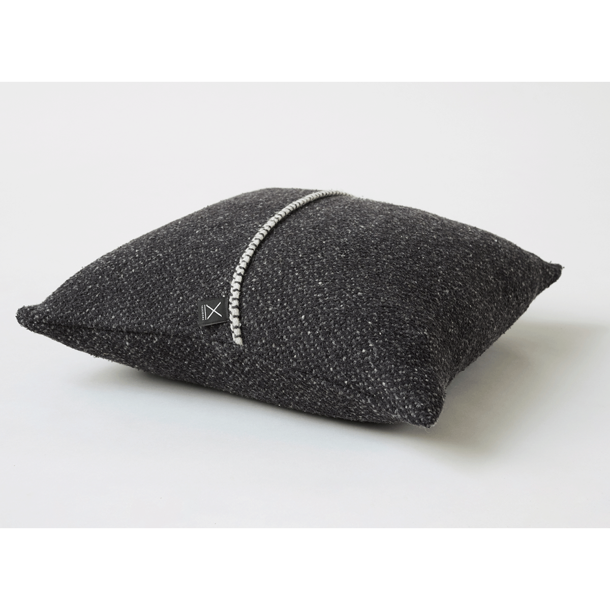 Teixidors Urano handwoven merino and silk cushion in earthy mineral shades, Patina Vancouver