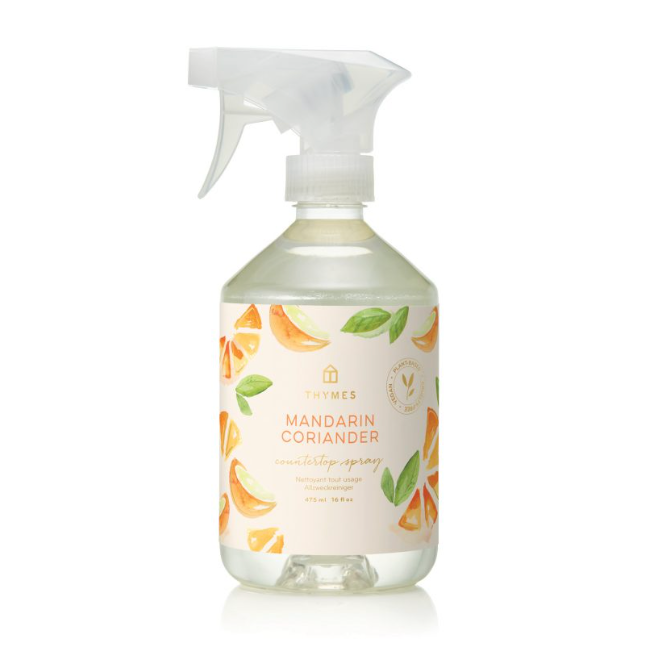 Thymes Mandarin Coriander Countertop Spray bottle with bright citrus scent, Patina Vancouver